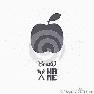 Hand drawn silhouette of apple. Fruit logo template for craft food packaging or brand identity Vector Illustration