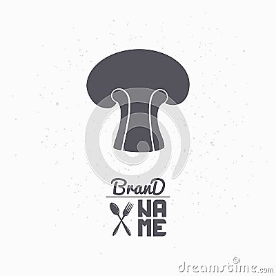 Hand drawn silhouette of mushroom. Food market logo template for craft packaging or brand identity Vector Illustration