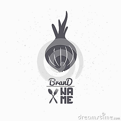 Hand drawn silhouette of onion. Vegetables logo template for craft food packaging or brand identity Vector Illustration