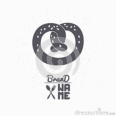 Hand drawn silhouette of pretzel. Bakery logo template for craft food packaging or brand identity Vector Illustration