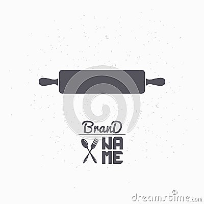 Hand drawn silhouette of rolling pin. Bakery logo template for craft food packaging or brand identity Vector Illustration