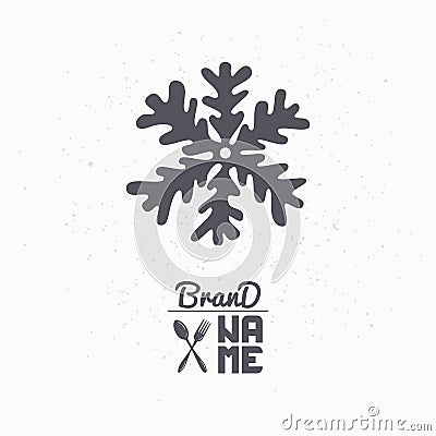 Hand drawn silhouette of snowflake. Logo template for frozen food packaging or brand identity Vector Illustration