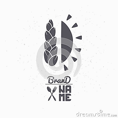 Hand drawn silhouette of wheat and sun. Logo template for craft food packaging or brand identity Vector Illustration