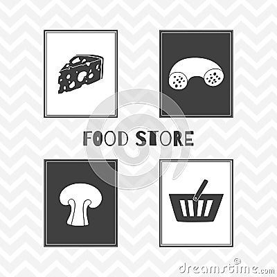 Hand drawn silhouettes. Food store posters Vector Illustration