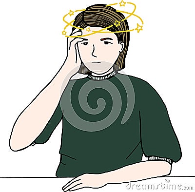Flat Illustration of a young girl with dizziness Stock Photo