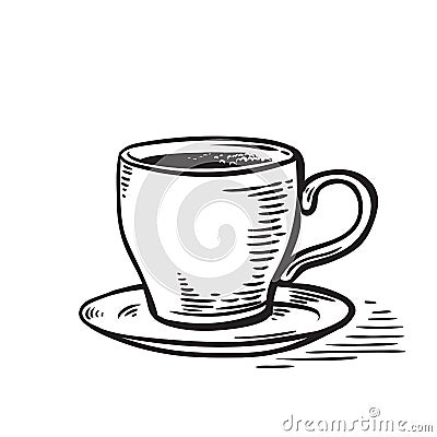 Hand drawn sketch black and white cup of tea coffe full vector Vector Illustration