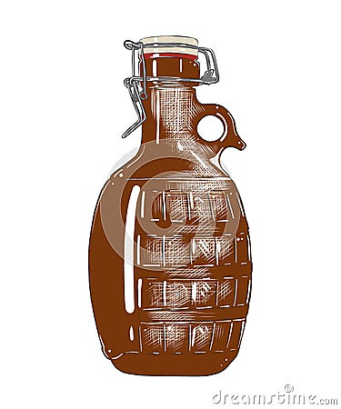 Hand drawn sketch of bottle of beer in coloful isolated on white background. Detailed vintage woodcut style drawing Vector Illustration