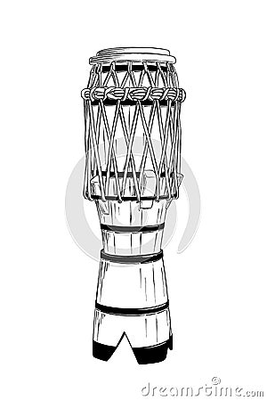 Hand drawn sketch of brazilian drum in black isolated on white background. Detailed vintage etching style drawing. Vector Illustration