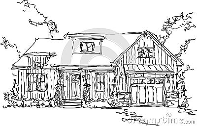 hand drawn sketch of classic old detached house Vector Illustration