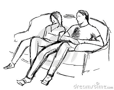 Hand drawn sketch of couple Stock Photo