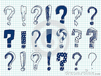 Hand drawn sketch exclamation and question marks Vector Illustration