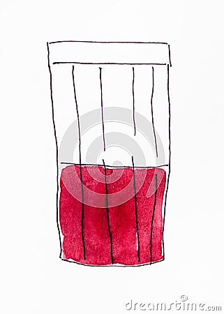 Hand-drawn sketch of faceted glass with red wine Stock Photo