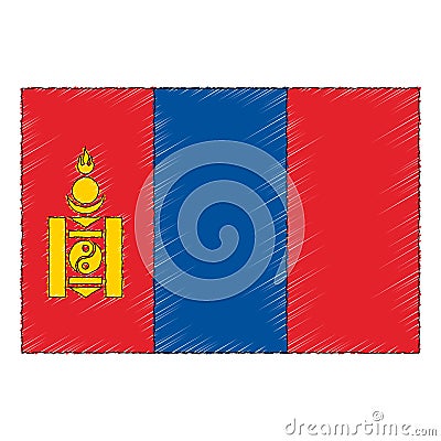 Hand drawn sketch flag of Mongolia. Doodle style icon Stock Photo