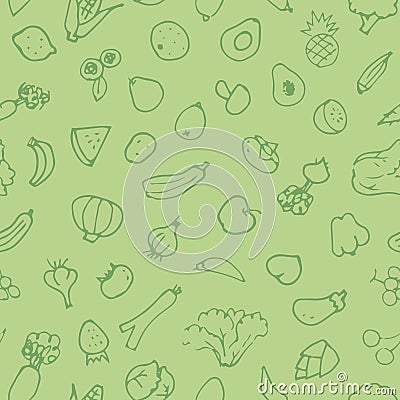 Hand drawn sketch fruits and vegetable pattern Vector Illustration