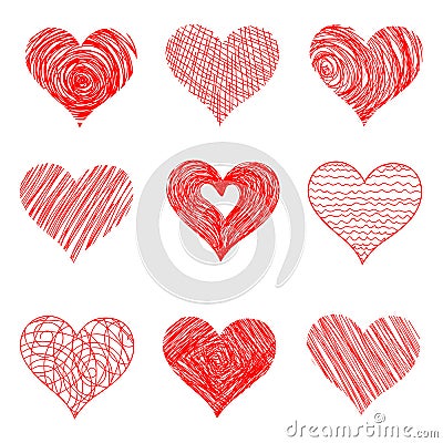 Hand-drawn sketch hearts for Valentines Day design. Vector Illustration