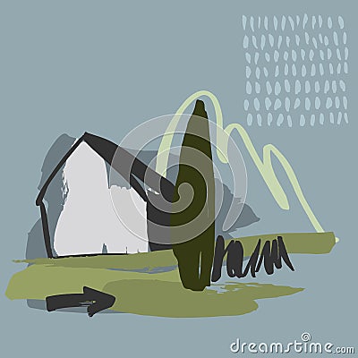 Sketch houses and trees. Vector illustration Vector Illustration