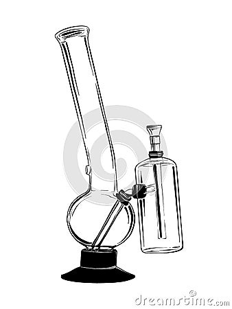 Hand drawn sketch of marijuana bong isolated on white background. Detailed vintage etching style drawing Vector Illustration