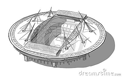 Sketch of the new stadium in Saint-Petersburg. Vector Illustration