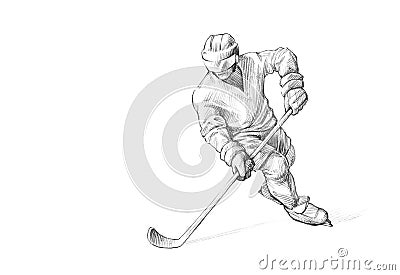 Hand-drawn Sketch, Pencil Illustration of an Ice Hockey Player Stock Photo