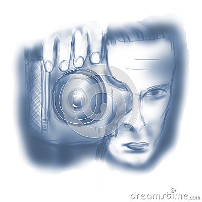 Digital Sketch of a Photographer using DSLR Camera Stock Photo