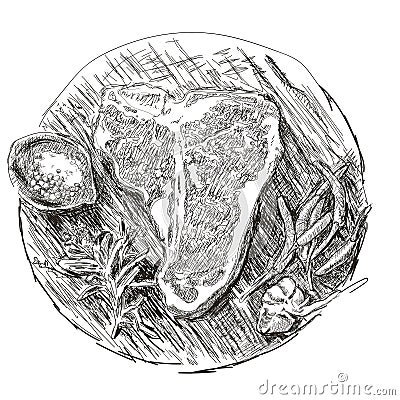 Hand drawn sketch ribeye steak. vector food Vector Illustration
