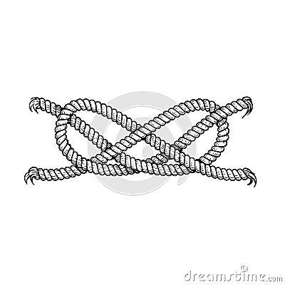 Hand drawn sketch sailing knot. Marine decoration element. Nautical retro style. Vector Illustration