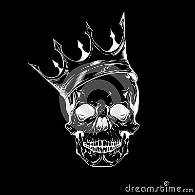 Hand drawn sketch scull with crown. Tattoo line art. Vintage vec Vector Illustration