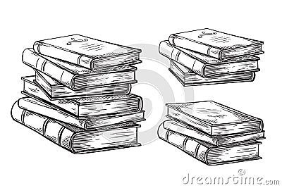 Hand drawn sketch stack books isolated on white background vector Vector Illustration