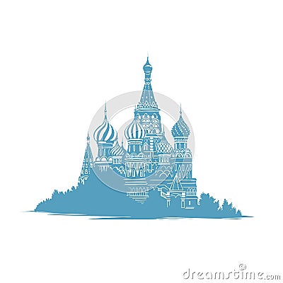 Hand drawn sketch style illustration of Saint Basils Cathedral in Moscow, Russia. Russian landmarks. Orthodox curch Vector Illustration