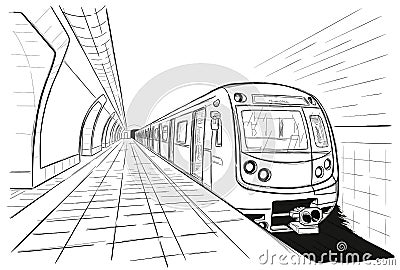 Hand drawn sketch subway station Vector Illustration