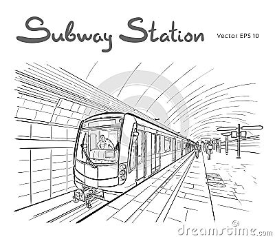 Hand drawn sketch of subway station illustration Vector Illustration