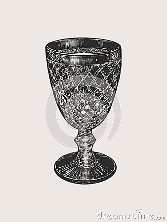 Hand-drawn sketch vintage glass wine goblet isolated on beige background. Vintage style. Vector illustration for posters Vector Illustration