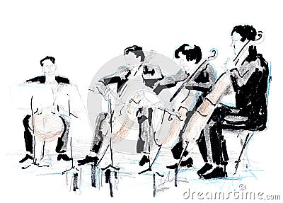 Hand drawn sketch of violoncellist quartet Stock Photo