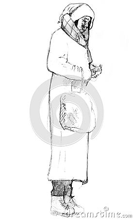 Hand drawn sketch of weary lady Stock Photo