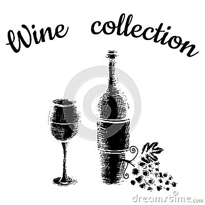 Hand drawn sketch of wine symbols on a white background Vector Illustration