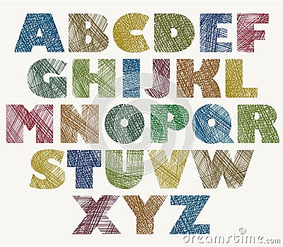 Hand drawn and sketched color bold font. Vector Illustration
