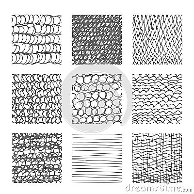 Hand drawn sketchy line textures, ink pen hatching vector set Vector Illustration