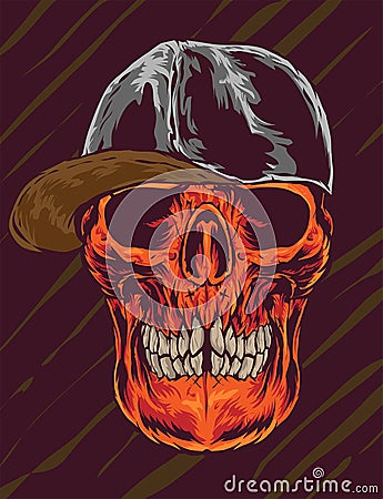 Hand Drawn Skull with Caps Vector Illustration Cartoon Illustration