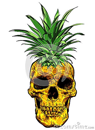 Hand Drawn skull fruit pineapple illustration vector. Vector Illustration