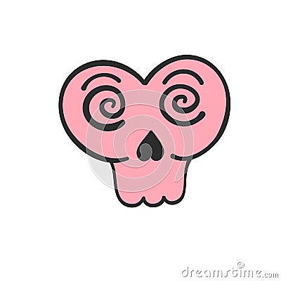 Hand drawn skull heart shape for halloween love design Vector Illustration