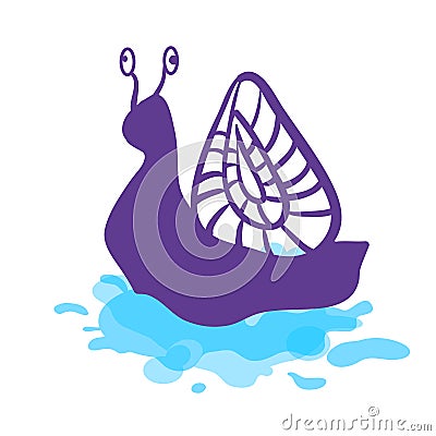 Hand drawn snail with blue splash Vector Illustration