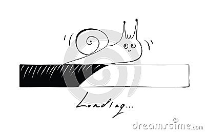 Hand Drawn Snail or Slug with Loading Bar Isolated Vector Illustration