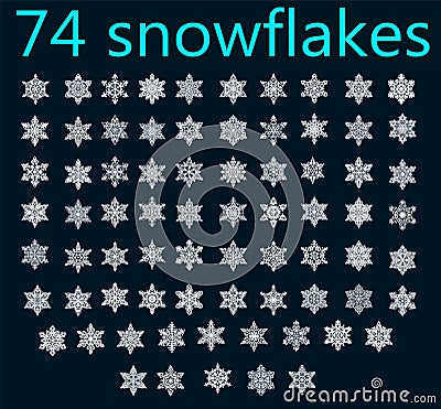 74 hand drawn snowflakes. doodle Vector Illustration