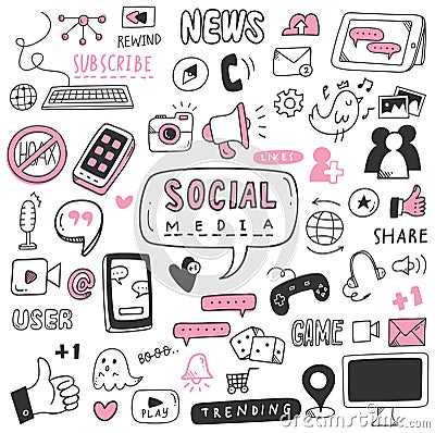 Hand drawn social media doodle set Stock Photo