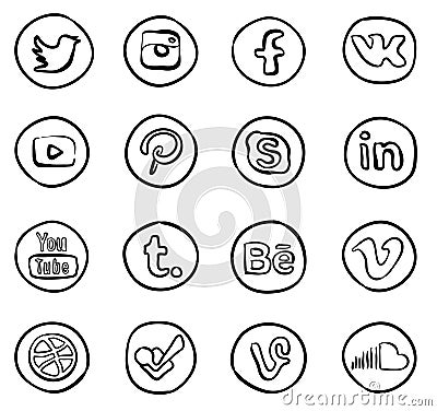 Hand drawn social media icons Vector Illustration