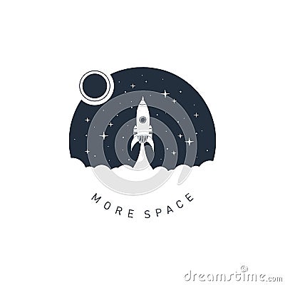 Hand drawn space badge with textured vector illustration. Vector Illustration