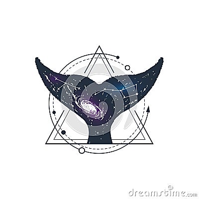 Hand drawn space badge with textured vector illustration. Vector Illustration