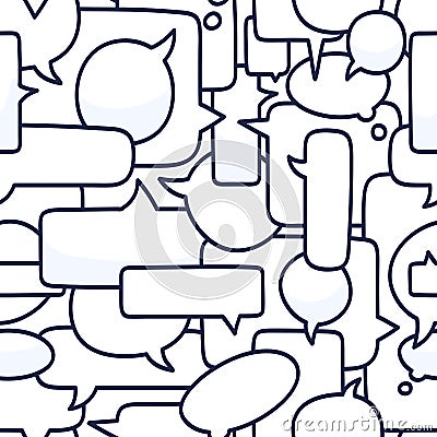 Hand drawn speech bubbles seamless pattern vector illustration on white background. Doodle talk or chat bubble pattern Vector Illustration