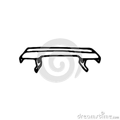 Hand drawn spoiler on the car doodle icon. Hand drawn black sketch. Sign symbol. Decoration element. White background. Isolated. Vector Illustration