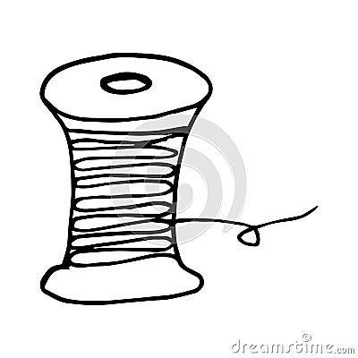 Hand drawn spool thread illustration. Spool of thread for needlework and sewing. Black and white vector illustration Vector Illustration